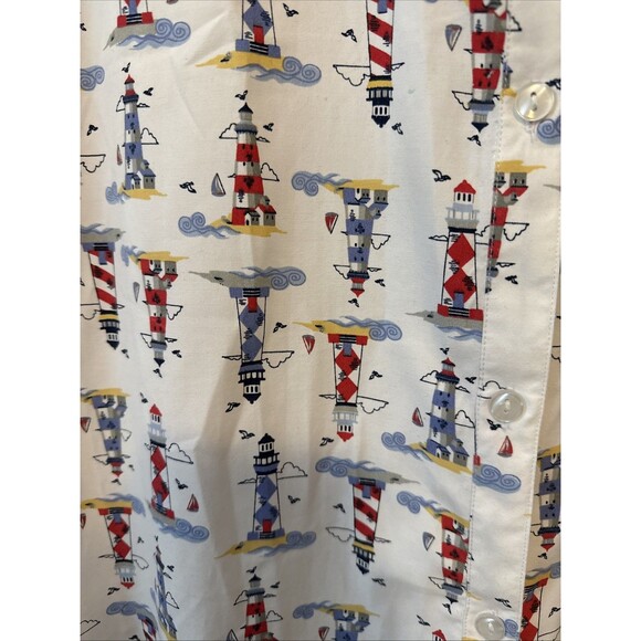 Lighthouse Print Sz 2XL Button Down Short Sleeve Blouse Nautical Costal by Blair - Picture 4 of 5